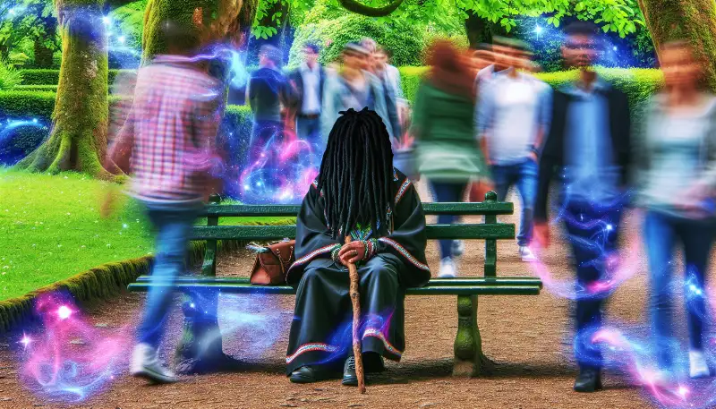 a shaman on a park bench watching people 2024 12 17 23 40 14 800x457 3d02803f67