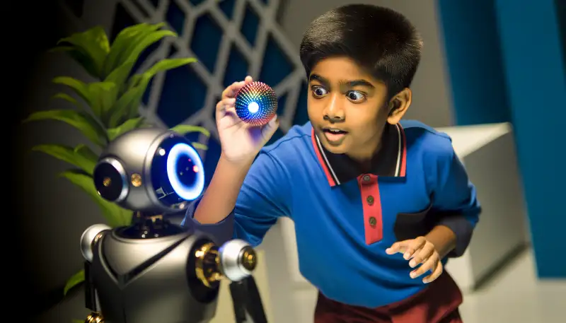 a young boy distracting a robot with a b 2024 12 18 18 18 18 800x457 f082e0f1e8